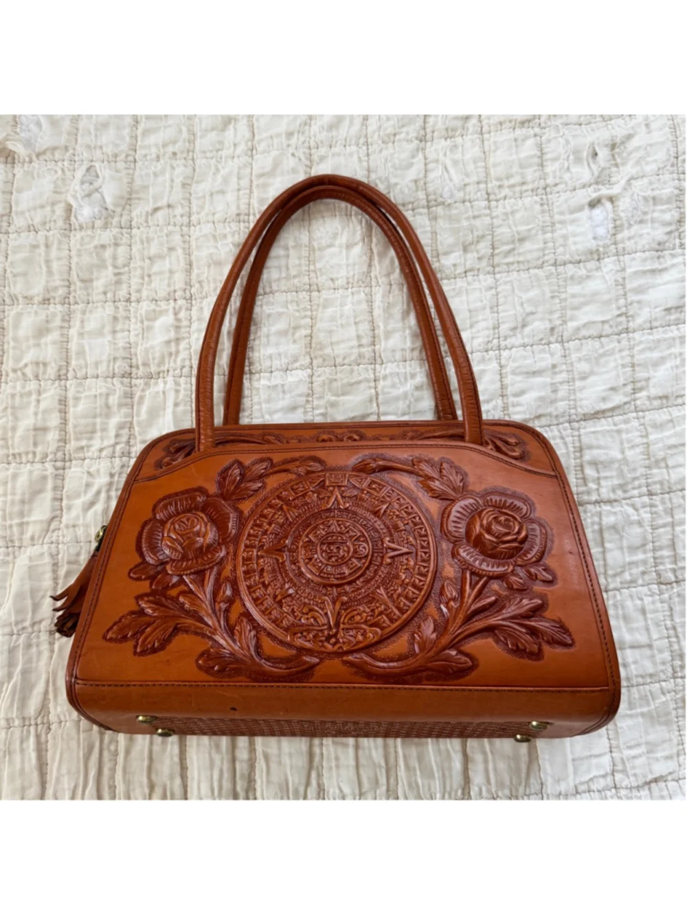 Hand Tooled Leather Purse From Mexico • Intricate Rose and Bird Designs